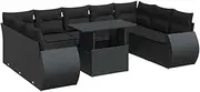 vidaxl 10-Piece Garden Sofa Set - Black Poly Rattan Outdoor Patio Furniture with Cushions Storage & Adjustable Table
