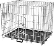 Foldable Metal Dog Bench L, Galvanised Steel Cage with 2 Doors, Rust-Resistant Finish, Includes Black Plastic Floor Liner, Easy Storage & Transport, Indoor/Outdoor Use, Size 95 x 56 x 64 cm