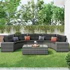 8 pcs Outdoor Wicker Round Sofa Set, Half-Moon Sectional Sets, Grey or Beige