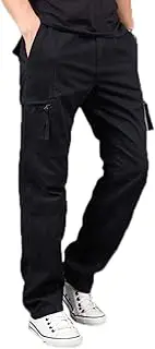 [Elonglin] Men's Retro Cargo Trousers Cotton Casual Pants Elastic Waist Military Army Combat Work Pants
