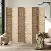 Oikiture Room Divider 6 Panel Screen Wood