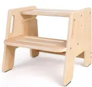 Toddler Step Stool, Wooden Height-Adjustable 2-Step Original Colour