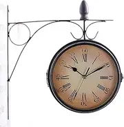Station Clock Double-Sided Exterior Double-Sided Wall Clock, European Style Old Station Clock for Outdoor Mounting A