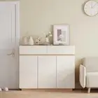 White Minimalist Storage Shoe Cabinet with Adjustable Shelves/Timber Shoe Org...