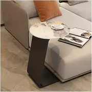 C Shaped Side Table End Table, Snack Table Small Side Table for Couch and Bed Faux Marble Side Table with Metal Frame(Multi-Colored)
