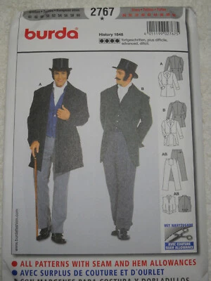 Victorian Coat Pants Historical Costume Men Size 34-50 Burda 2767 SewingPattern*