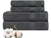 LINENOVA Towels for Bathroom, 100% Cotton Towel Set of 4 - Includes 2 Face Towels 2 Hand Towels for Hotel, Spa, and Gym, 650GSM Softness & Absorbency Face Washer & Hand Towels Set, Charcoal