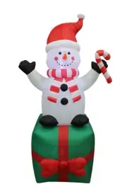 6 Foot Tall Christmas LED Inflatable Snowman Holding Candy Cane Gift Decoration