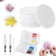 Magic Puffy Paint, 3D Drawing Magic Canvas Sponge, Puffy Popcorn Drawing Texture Painting Kit, DIY Foam Texture Blank Painting Paper Set with 12 Markers and Foaming Pen (Round Set/10pcs)