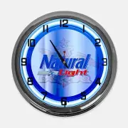 18" Natural Light Beer Metal Sign Designed White Neon Clock