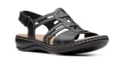 Clarks Women's Leisa Janna Sandal Black Leather US Size 9.5-M (5221) NEW