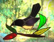 Australian Native Bird Watcher WILLY WAGTAIL Authentic Stained Glass SUNCATCHER