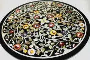 Black Marble Sofa Side Table Top Multicolor Stone Inlay Work Coffee Table Top