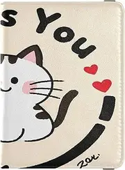 [Amooorous] I Miss You Cartoon Cute White Cat Leather decorative cute passport holder Travel Documents Organizer Protector Passport Cover with RFID Blocking Lightweight, I Miss You Cartoon cute white cat, 1 size