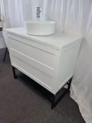 REINE 600-1500mm Matte White Shaker Hampton PVC Wall Hung Vanity Legs Stone Top