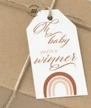 10 White Gift Tags Baby Shower Games Rainbow Oh Baby You're A Winner