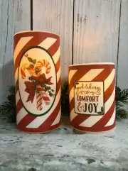 NEW! Primitive Country Christmas Candy Cane / Comfort & Joy Timer Pillar Candles