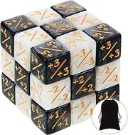 Wekuw 24 Pieces Cube Counter, Magic Dice, MTG Dice, Token Dice Loyalty D6 Dice Compatible with MTG, CCG, Card Game Accessories, Storage Bags (Black and White)