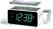 Emerson Radio Smartset Alarm Clock AM/FM Radio with Wireless Charging, Bluetooth Speaker, Fast Charging for Airpods/iPhone, Foldable Stand, USB Charger, Adjustable LED Glow, ER100501, Black/Neon