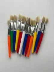 Set Of 12 Large Flat Children's Chubby Hog Bristle Tempera Paint Brush Set Kids