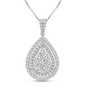 1.5 CT. T.W. Composite Natural Diamond Double Pear-Shaped Frame Pendant in 14K White Gold