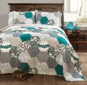 Lush Decor Briley Quilt Turquoise 3Pc Set Full/ Queen