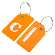 2Pcs 3.6"x2" Silicone Luggage Tags ID Card Holder Labels Letter C, Orange