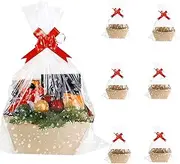 6 PCS Baskets For Gifts Empty, Sturdy Kraft Gift Basket Market Tray Cardboard Basket With Handles Gift Basket Kit Supplies DIY Bulk Gift Basket for Wedding Birthday Valentines Gift Wrapping