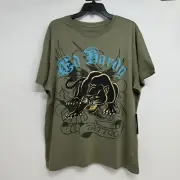 NWT ED HARDY Men's Crouching Panther Graphic T-Shirt Size L Olive