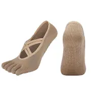 2 pairs Yoga Socks for Women,Pilates Socks,Barre Socks,Women's Non-Slip Grip Toe Socks Khaki