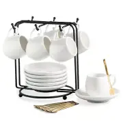 Espresso Cups with Saucers Set 3 Ounces Coffee Cups with Metal Stand and Spoo...