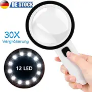 30X Large LED Hand Magnifier with Light 30x Magnification Illuminated Readi P0V0