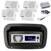 Pyle Marine Radio,Adapter,Spa Bezel,Antenna,Amp,Kit, 4x 3.5'' 200W White Speaker