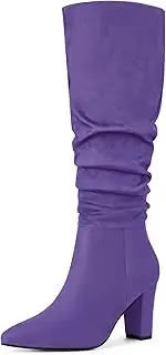 [Allegra K] Women's Slouch Pointed Toe Chunky Heel Knee High Boots