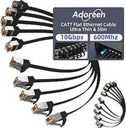Adoreen Cat 7 Flat Ethernet Cable 1.5 Ft/10 Pack, High-Speed Shielded Internet Network Cable with Low Profile&Compact RJ45 Connector, Thin Slim Short Cat 6E 6A Patch Cord,S/FTP,POE,10Gbps 600MHZ,Black
