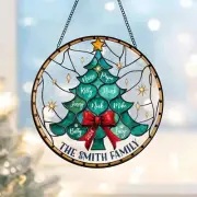 Personalized Christmas Tree Glass Suncatcher, Family Tree Name Suncatcher