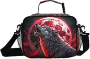 Wolf Howling Red Moon Insulated Lunch Box for Women Men - Ideal for Work, Picnics - Includes Adjustable Shoulder Strap