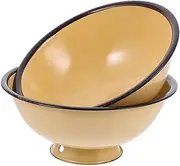 Ciieeo 2Pcs Vintage Enamel Bowls for Rice Ramen Storage Bowls with Smooth Surface Lightweight Tableware for Camping Picnics Design