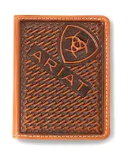 Ariat Western Mens Wallet Bifold Leather Basket Weave Logo Brown A3556902