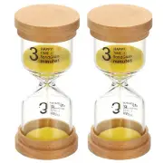3 Minute Sand Timer, 2 Pcs High Borosilicate Glass Wooden Sand Watch, Yellow