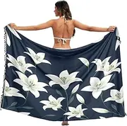 [RPLIFE] White Lilies Swimsuit Coverup Women Sarong, Summer Long Sarong, Large, White Lilies, Medium