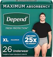 Depend FIT-FLEX Incontinence Underwear for Men, Maximum Absorbency, XL, Gray (Packaging may vary)