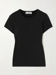 [ÉTERNE] ÉTERNE - Short Sleeve Baby Tee Cropped Cotton And Modal-blend Jersey T-shirt - Black - medium medium Black