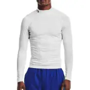 Under Armour HeatGear Mock Mens Training Top White Long Sleeve Gym Compression