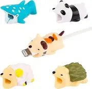 5pcs Cute Animal Data Cable Protectors Sheep Hedgehog Panda Kitten Shark Charging Cable Savers for Most Mobile Devices
