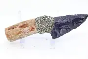 Flint Knapped Purple Goldstone Knife on Petrified Wood Handle w/Crushed Pyrite