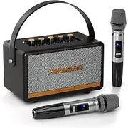 HUABAO Retro Karaoke Machine with 2 Rechargeable Microphones, Wireless Loud Bass Bluetooth Speaker for Adults, Support USB/TF/AUX/RCA, Portable PA System for Home Party, Vintage Decor, Gift (Black)