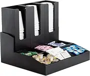 Tablecraft 12690 Coffee Condiment Organizer, 9 Compartments with 3 Removable Cup/Lid Holders, Bamboo Wood Painted Black, Ideal for Cafes, Breakfast Buffets, and Restaurants