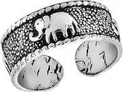 [AeraVida] Three Joyful Elephant .925 Sterling Silver Toe Ring or Pinky Ring Jewelry, Silver