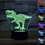 Dinosaur Night Light LAMP 3d Illusion 7 Colors Changing Lamp with Black Base